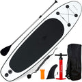 Blue Water Toys Portable Inflatable Stand Up Paddle Board Kit | 11ft x 34in Nylon & Mesh Inflatable Paddle Board with 100% UV-Resistant EVA Pad, Pump, Backpack, Coil Leash & Repair Kit (Black/White)