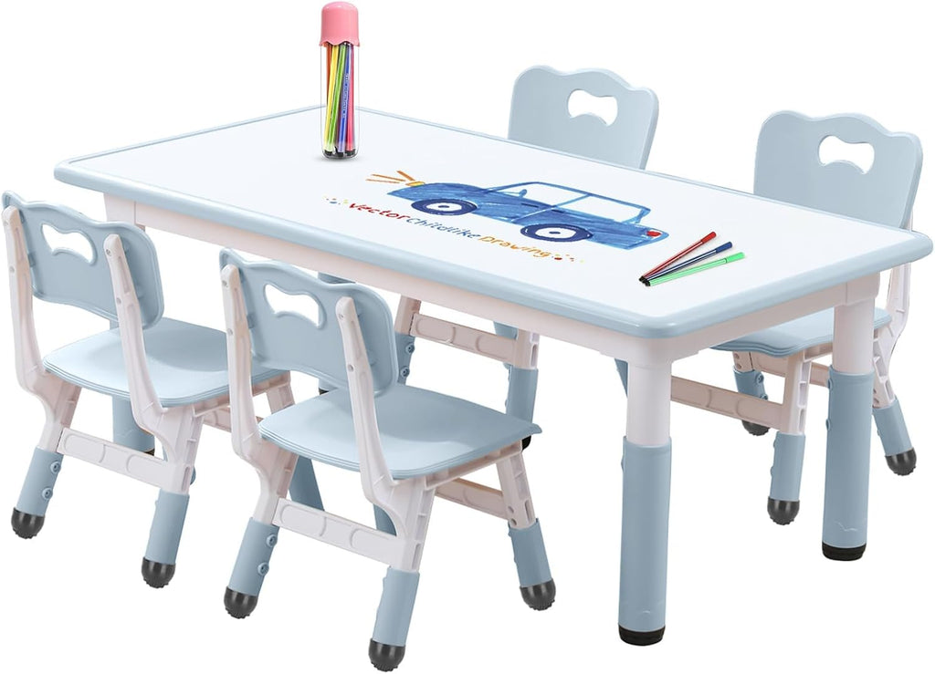 Kids Table and Chair Set for Toddlers - Adjustable Activity Center with Non-Slip Legs & Graffiti-Proof Surface Ages 3-12