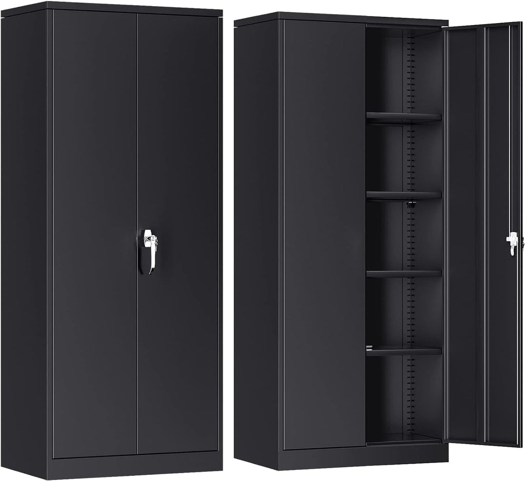 INTERGRAET Metal Storage Cabinet with Adjustable Shelves, Garage Storage Cabinets with Doors and Shelves, File Cabinets for Home Office, Kitchen Pantry Cabinet, 72''H, Black