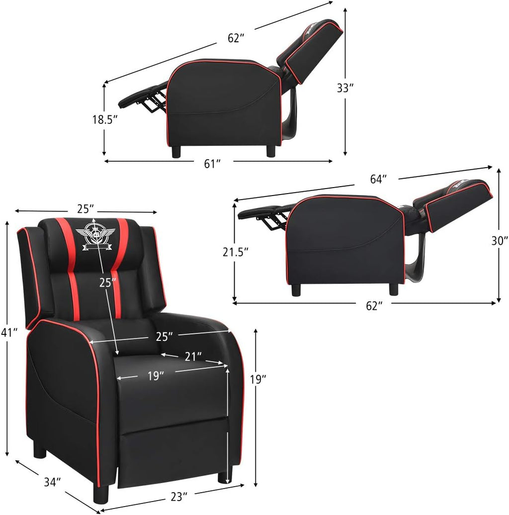 Harmony-Furniture Modern Massage Gaming Recliner Chair, PU Leather Home Theater Recliner Chairs w/Footrest and Massage, Racing Style Sofa Chair for Living Bedroom Gaming Room (Red)