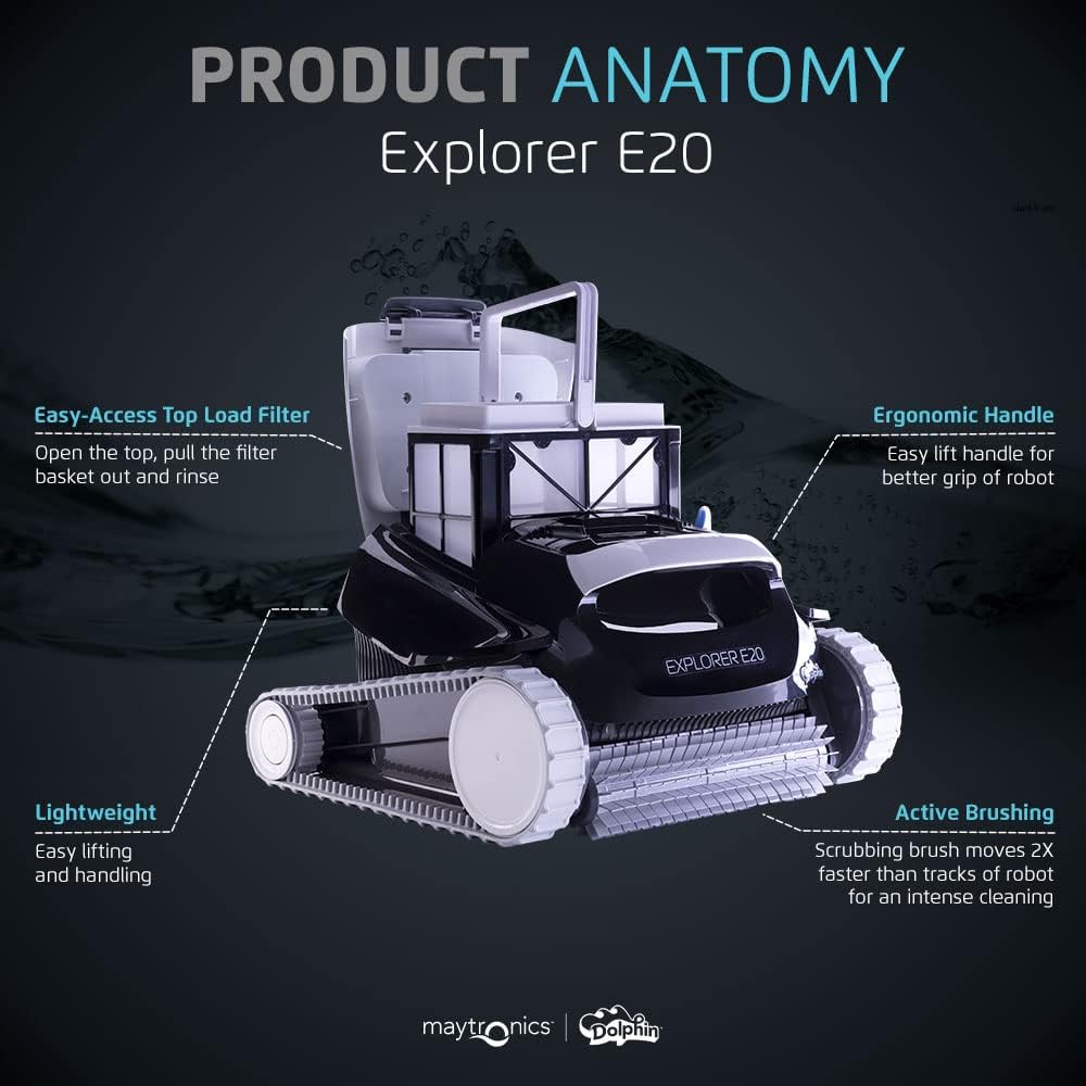 Dolphin (2026 Model) Explorer E20 Automatic Robotic Pool Vacuum Cleaner, Wall Climbing, Active Scrubber Brush