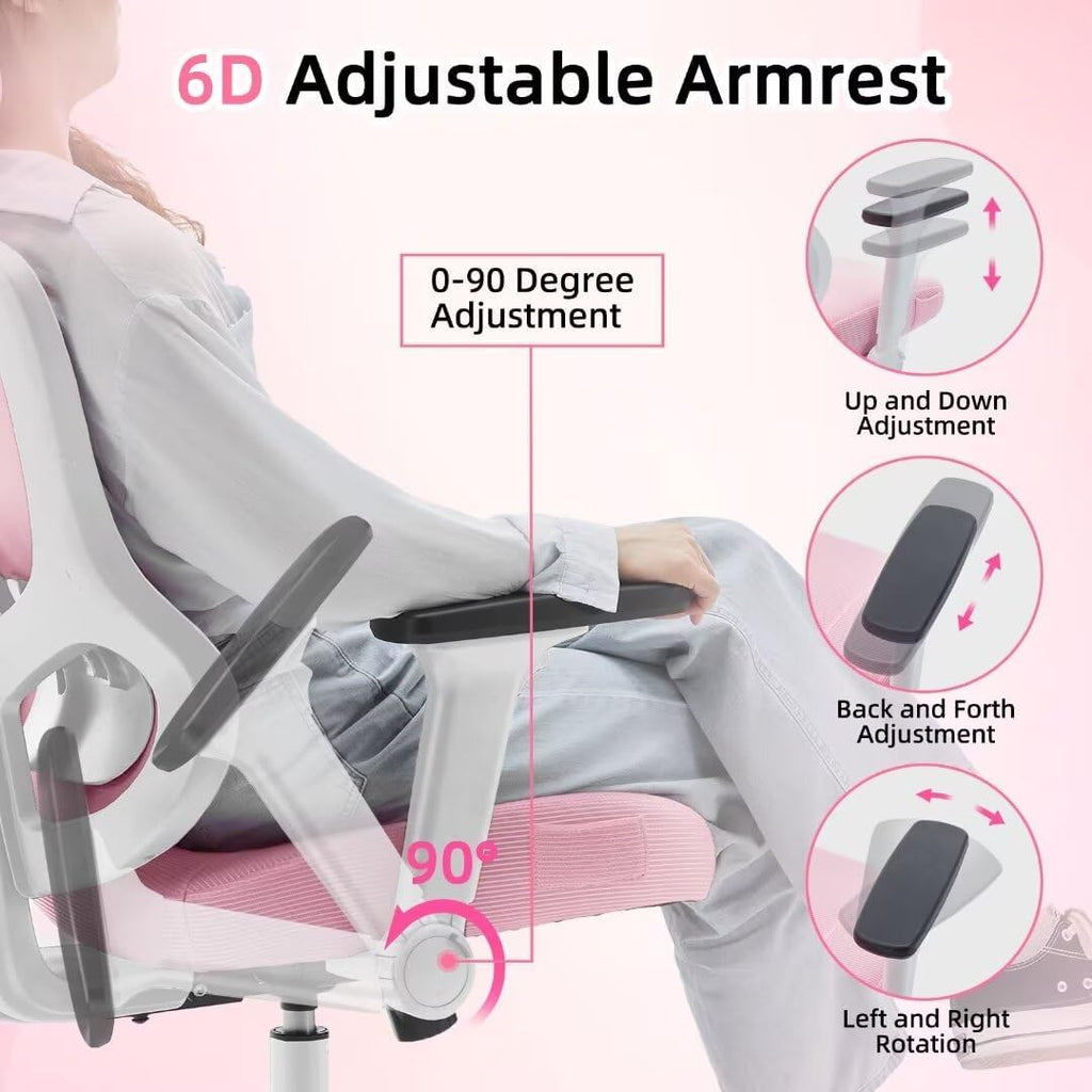 Ergonomic Office Chair Big Tall Reclining Gaming Chair Adjustable Lumbar Support 6D Armrest 6D Headrest Breathable Mesh Swivel Computer Chairs Home Task Desk Chair Wheels Coat Hanger Tilt Lock Pink