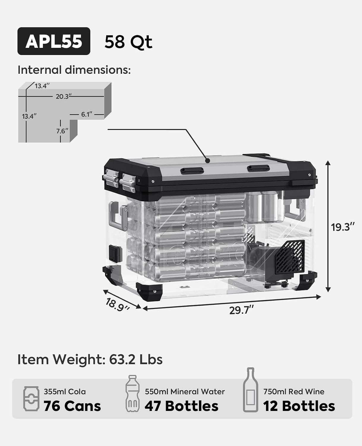 ICECO APL55 Dual Zone Portable Refrigerator Bluetooth Controlled, 55 Liter 12v refrigerator with SECOP Compressor, DC 12/24V, AC 110-240V, for Truck, Car and Home, -4℉~68℉(Silver)