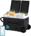 AS 12 Volt Refrigerator, 42QT(40L) Dual Temperature Zone Electric Cooler with Wheels, Portable Freezer 12V/24V DC 110-240V AC, -4℉-68℉ Car Fridge for Car, Marine, Home, Outdoor, etc