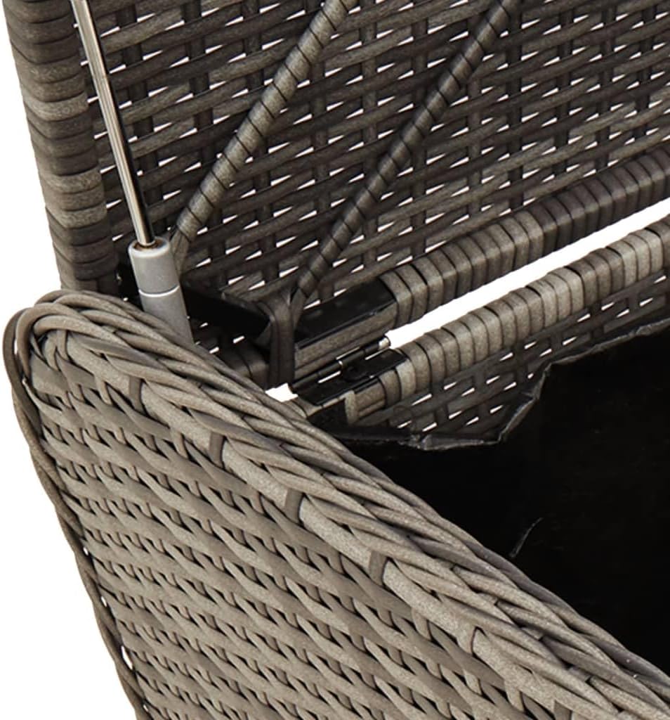 vidaXL Storage Bench Grey PE Rattan, Powder-Coated Steel, Polyester