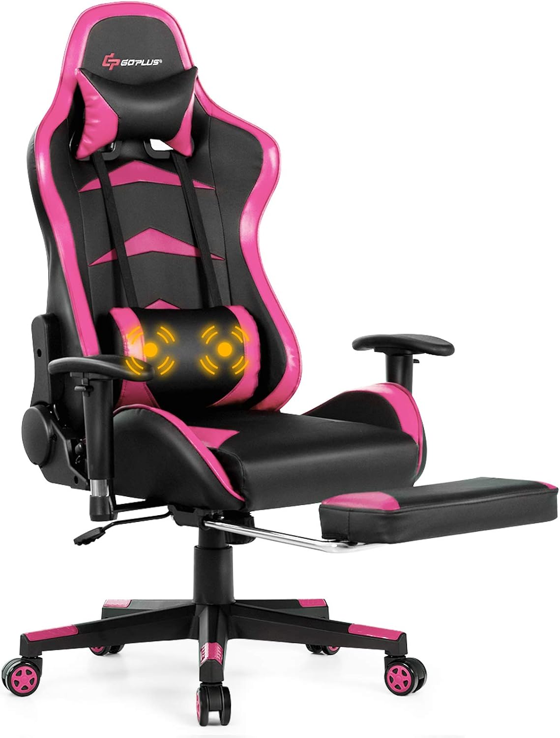Goplus Massage Gaming Chair, Reclining Backrest, Handrails and Seat Height Adjustment Racing Computer Office Chair, High Back Ergonomic PU Leather Swivel PC Game Chair with Footrest