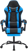 Gaming Chair with Footrest, Ergonomic Computer Chair with Headrest and Lumbar Support, Breathable Material Height Adjustable Swivel Video Game Chairs for Adults, 300lbs Max, Black & Blue