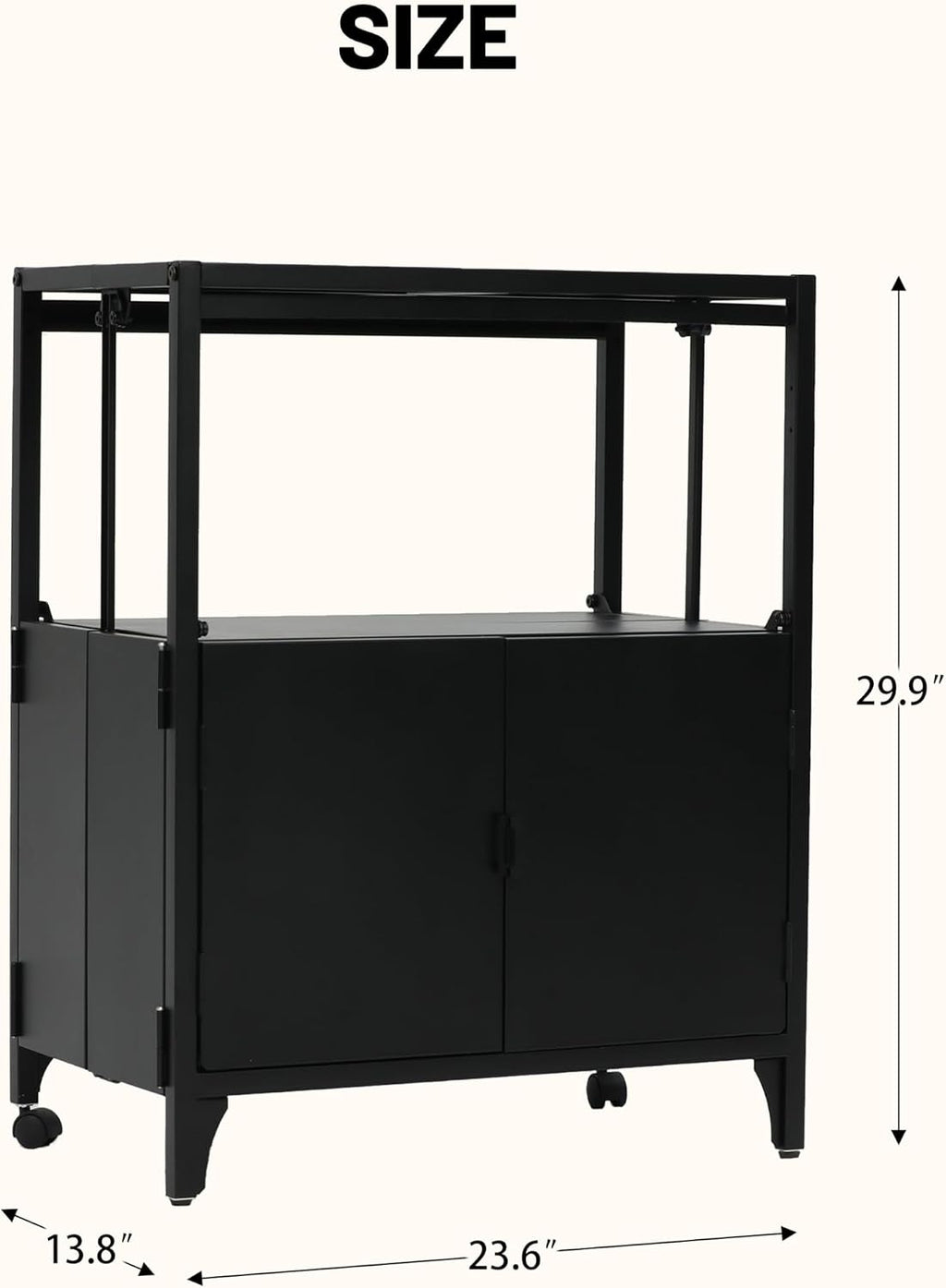 Metal Folding Storage Cabinet, Morden Buffet Foldable Sideboard, Steel Entryway Console Cabinet with Wheel for Patio Outdoor Indoor Kitchen Bathroom, 5mins Assembly (Black)