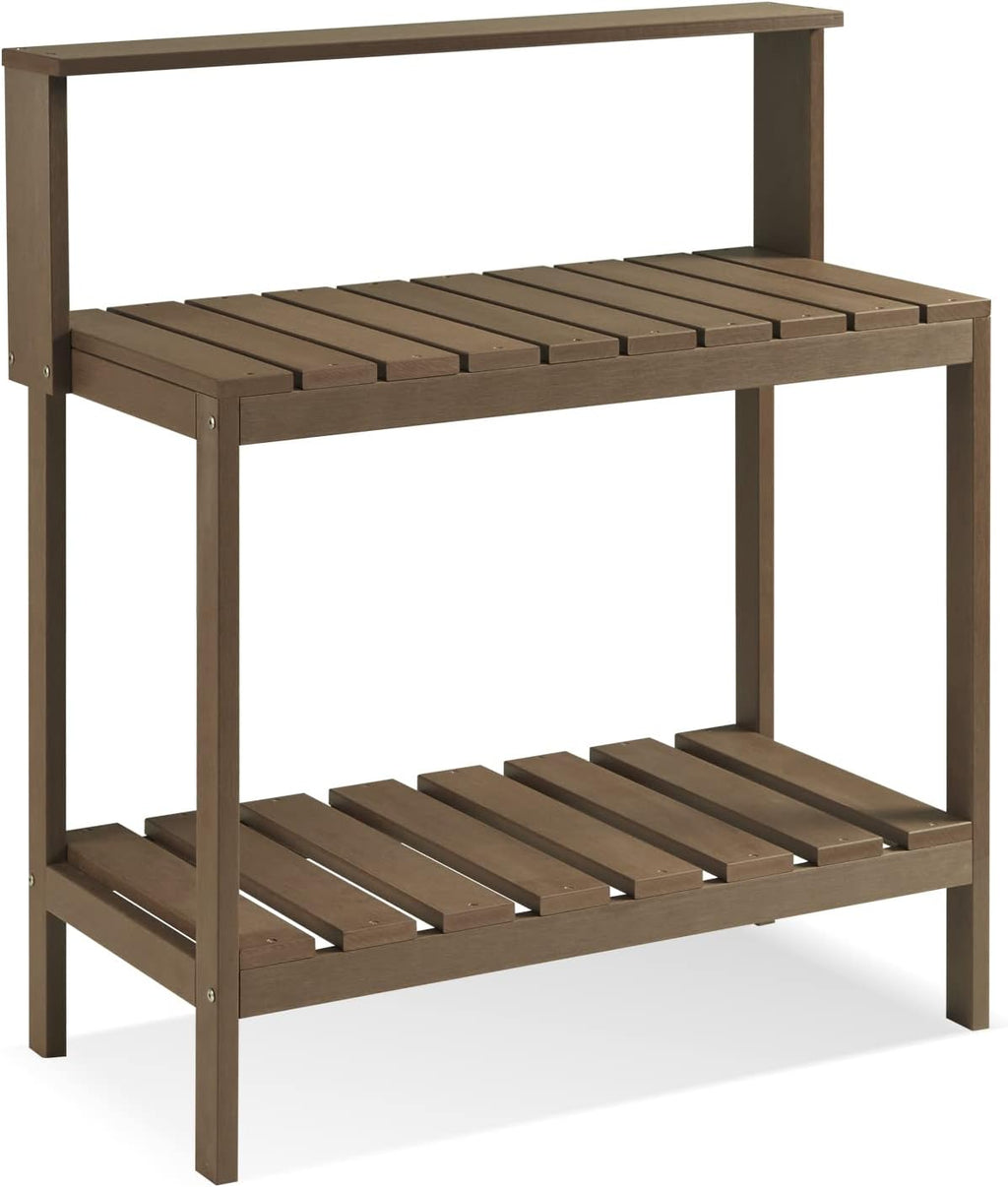 Psilvam Outdoor Potting Bench Table, HDPS Potting Bench with Storage, Outdoor Potting Table for Porch, No Rust, No Fade, Rot-Resistant (Brown)