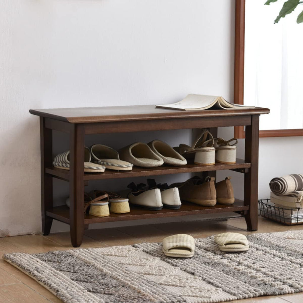 XKZG Storage Bench Wooden Shoe Rack Bench Rustic Solid Wood Entryway Bench (Brown,31.5')