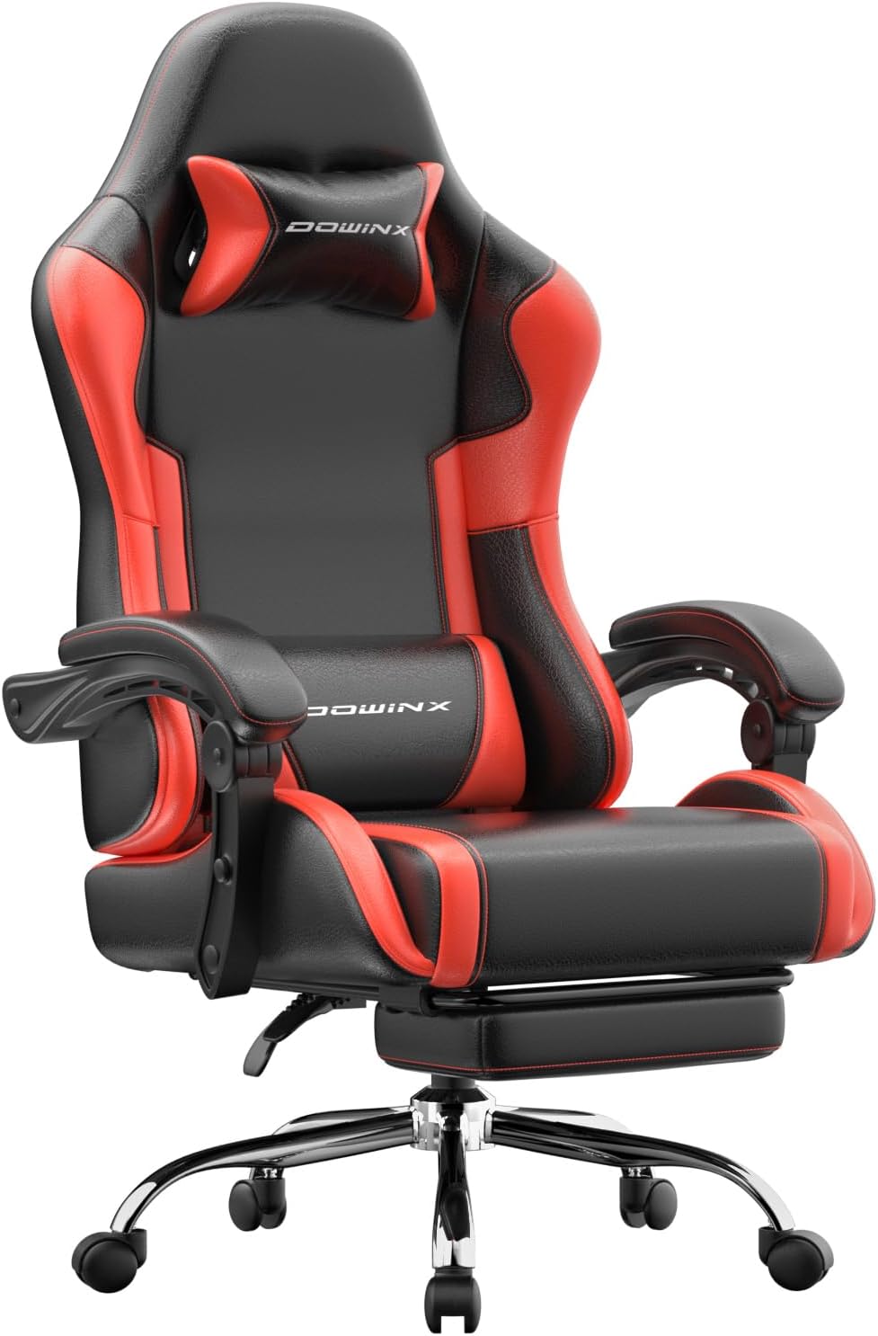 Dowinx Ergonomic Gaming Chair with Footrest & Massage Lumbar, 2D-Linkage Armrests for Computer Chair 330lbs with Headrest Pillow for Office, Home, Streaming and Long Gaming Sessions, Red