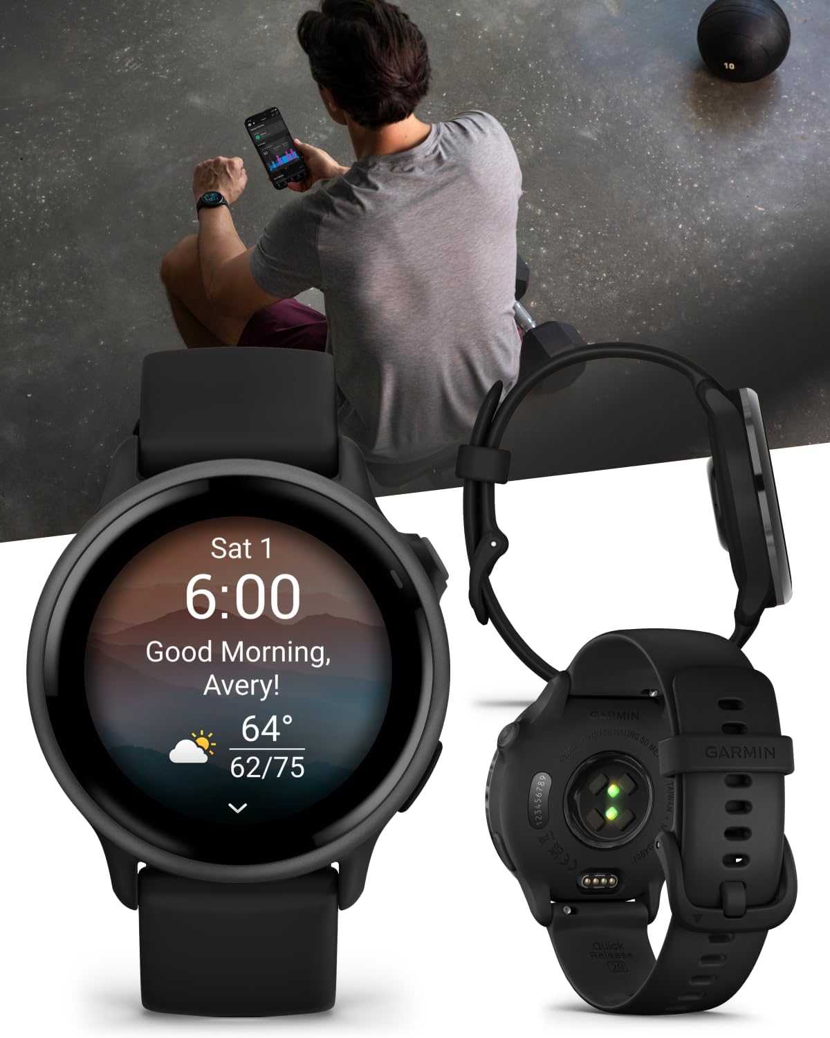 Garmin Vivoactive 6 - Health & Fitness Smartwatch, 1.2 in Bright AMOLED Display, GPS Sports Tracking, Up to 11 Days of Battery, Slate with Black Band w White Earbuds Bundle