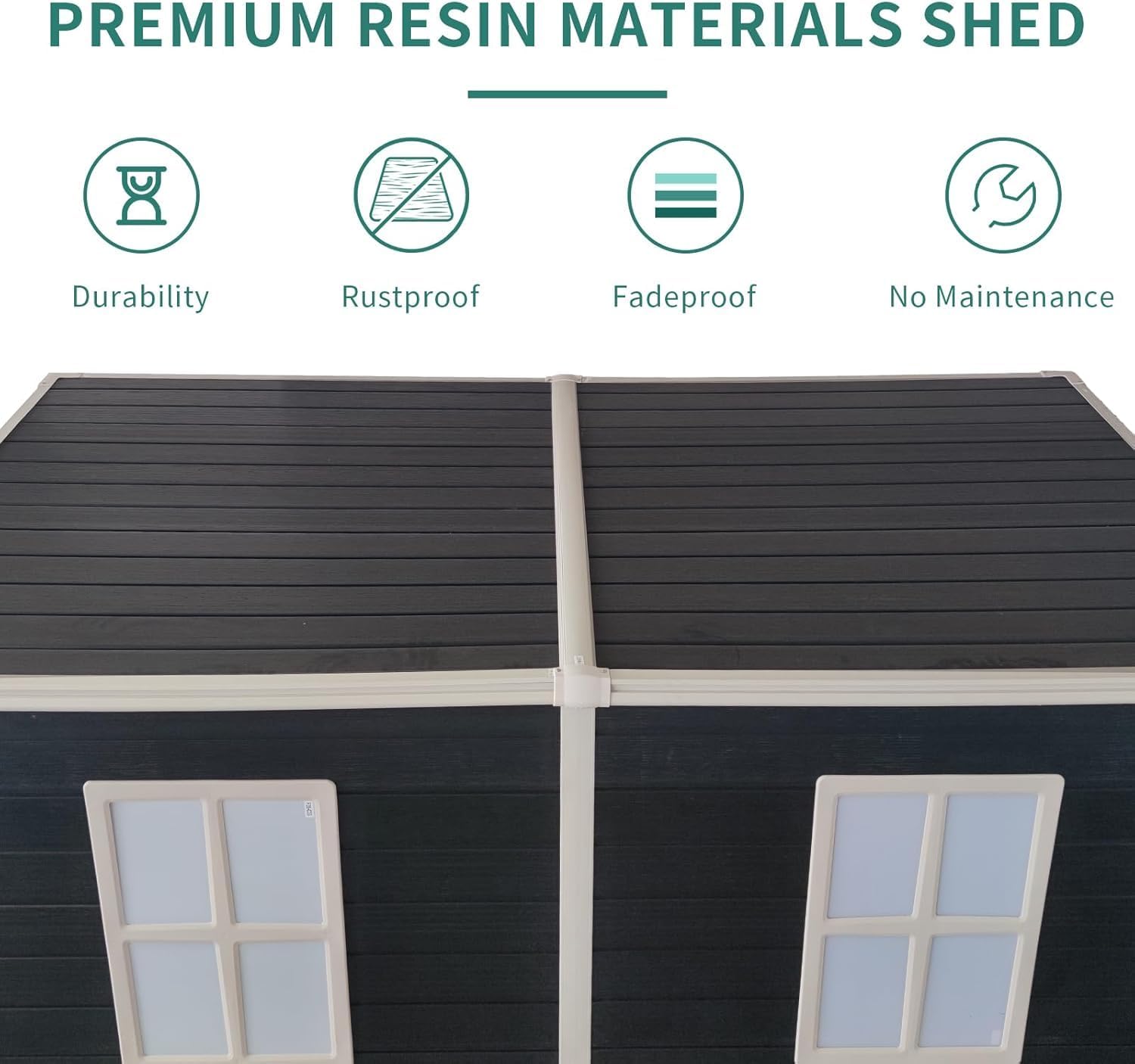 KUIKUI Shed with Floor Included, 8x4ft Storage Sheds, Plastic Lean to Backyard Shed with 2 Windows and Lockable Door, for Garden Tools, Bike, Carbon Black