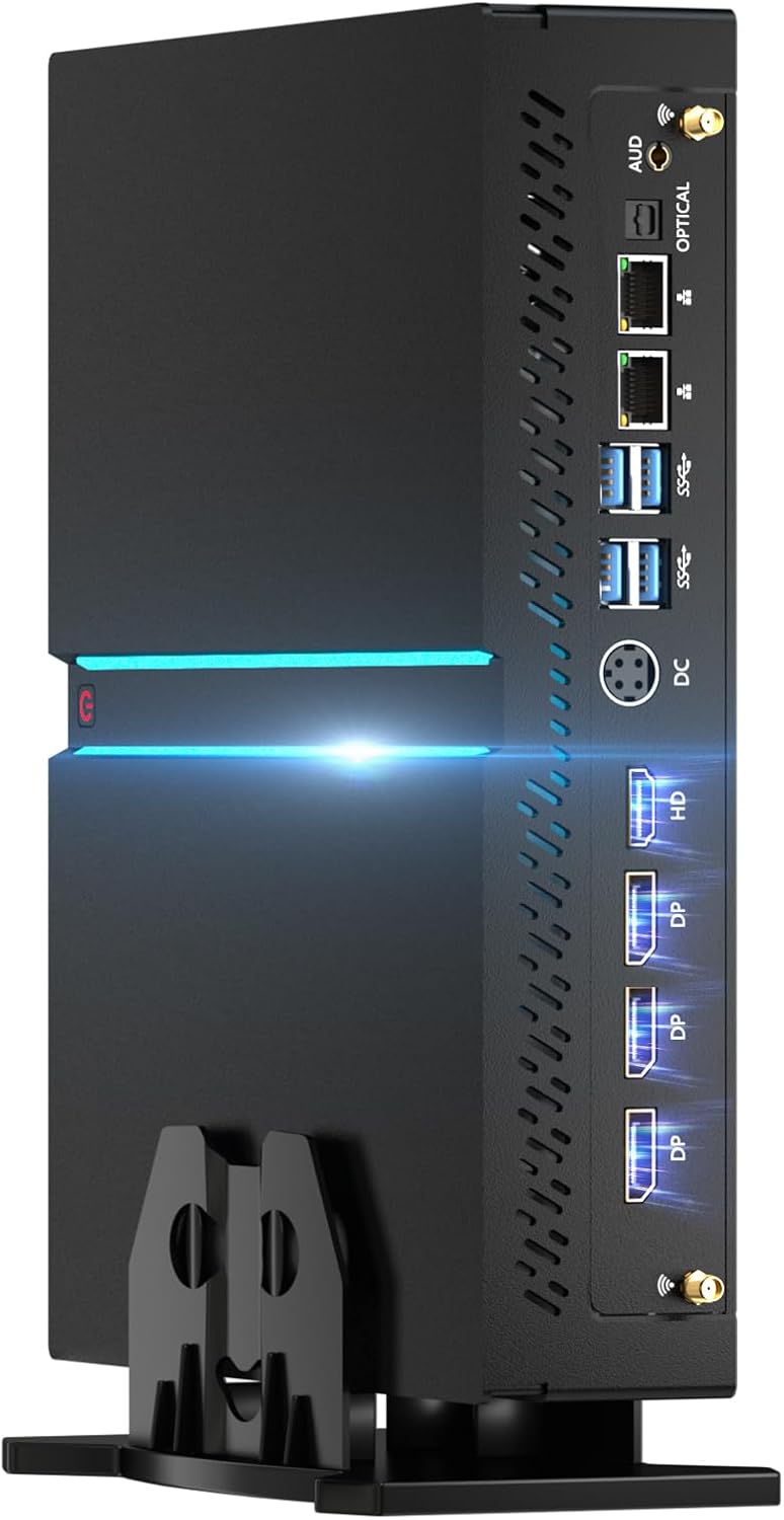 Mini PC Gaming, Desktop Computer i9-14900F 24 Cores Upto 5.8GHz, 64G DDR5, 1T M.2 PCIE4.0 SSD, Windows 11 Pro, GeForce RTX4070 12G, Four Display, 8K@60Hz Outputs, Dual LAN, WiFi6E/BT5.3
