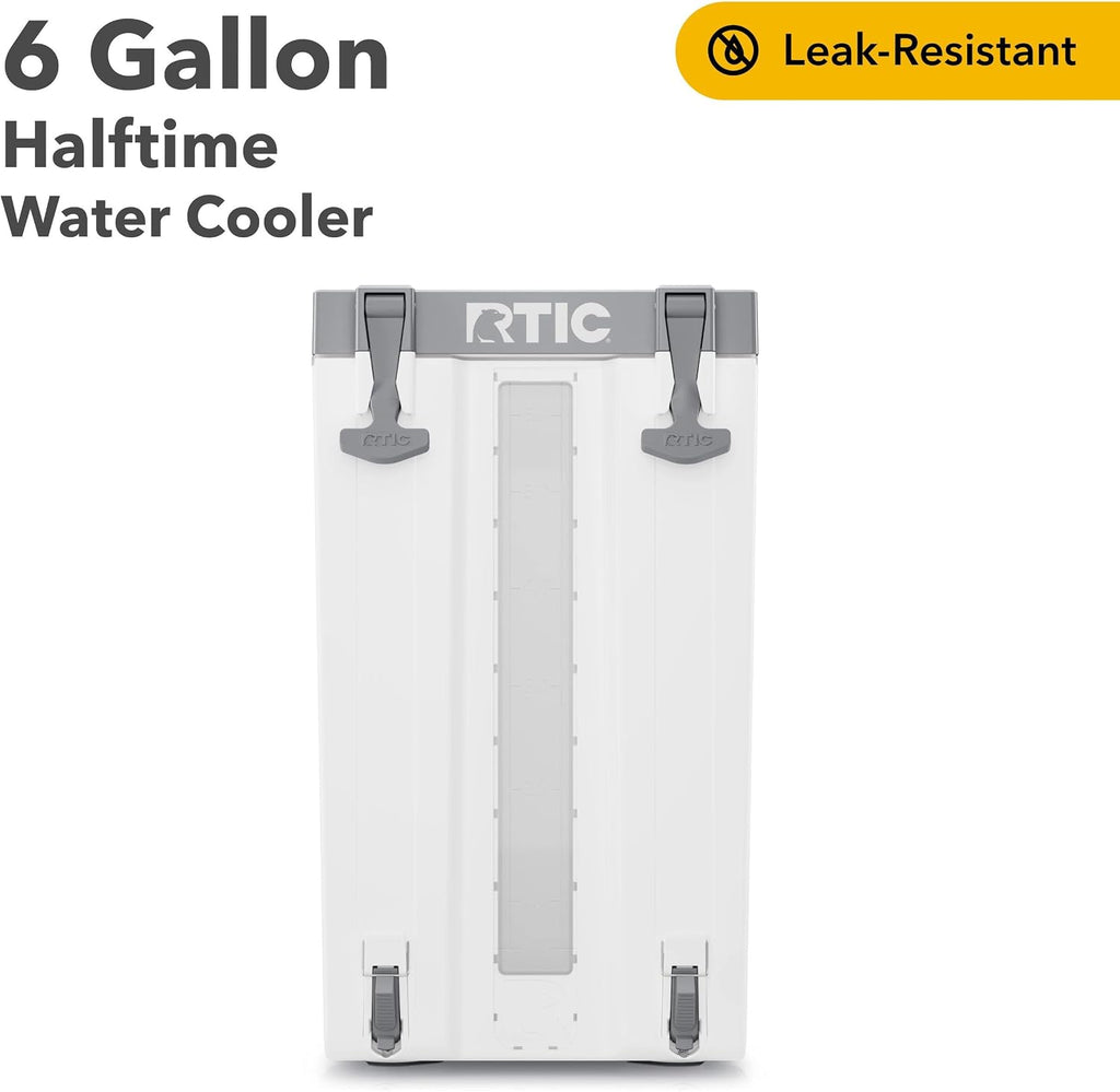RTIC Halftime Water Cooler Portable Carrier Container, Drink Beverage Dispenser, Stackable with 2 Taps, Bottleless, BPA-Free, for Sports, Camping, BBQ, Parties, Picnic, & More, White