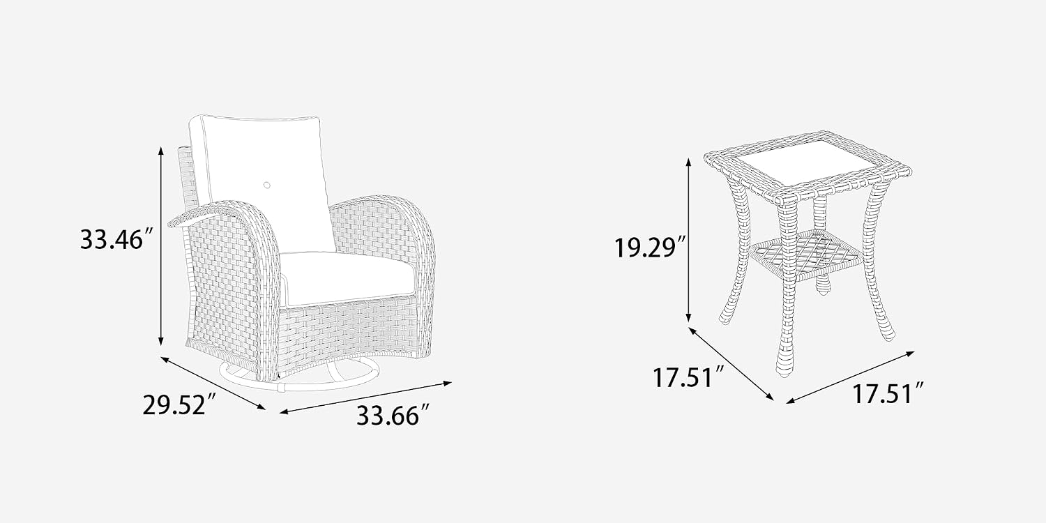 LayinSun 6 Pieces Outdoor Patio Furniture Set, Rattan Wicker Sectional Swivel Rocker Chairs Sets