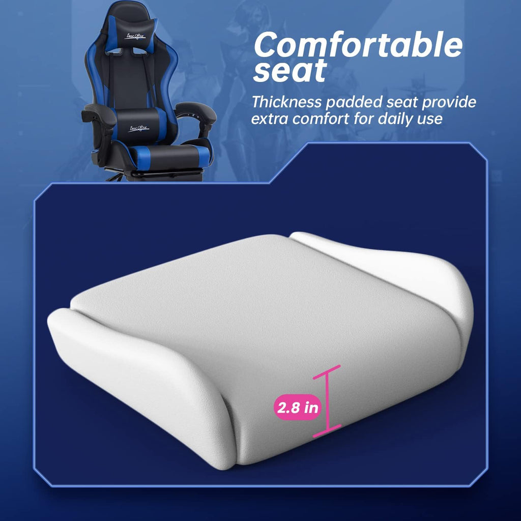 Gaming Chair Office Chair Desk Chair with Footrest Lumbar Support Headrest Armrest Task Rolling Swivel Ergonomic E-Sports Adjustable PC Gamer Chair (Blue)