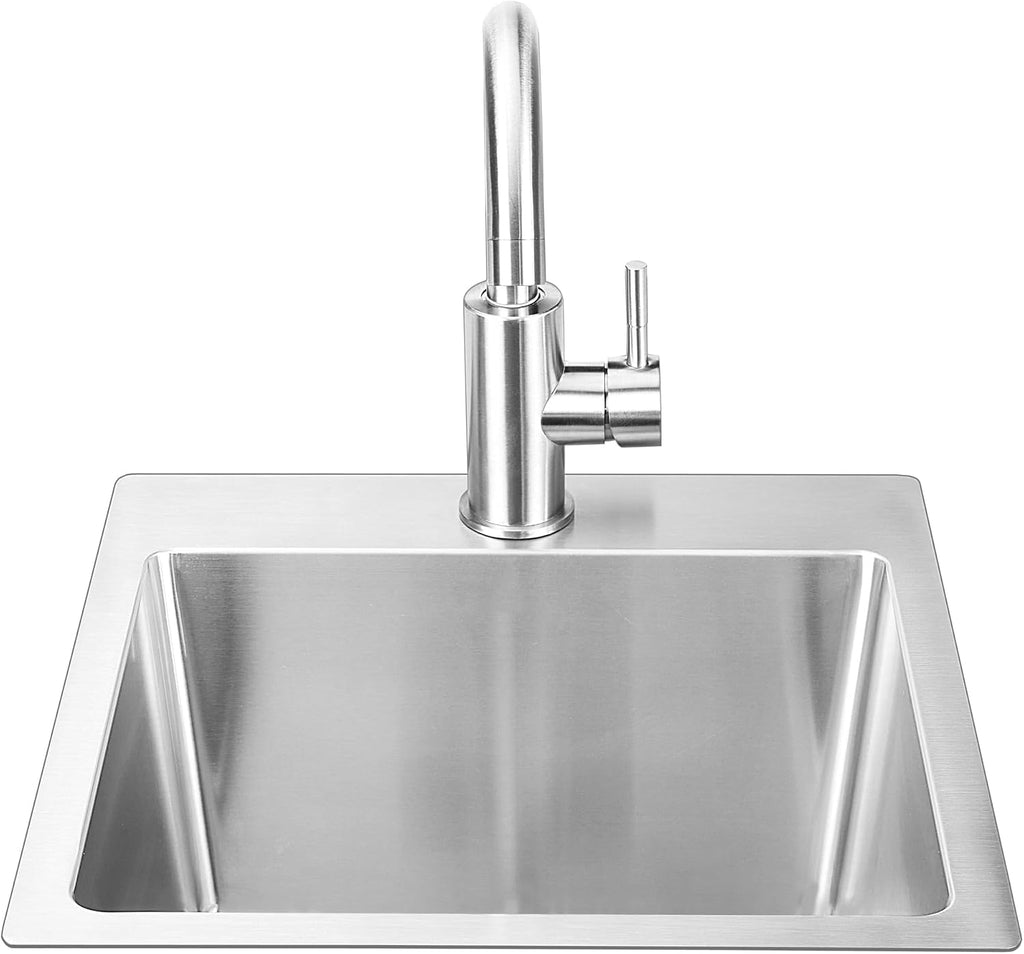 Bull Outdoor Products 18' Stainless Steel Sink & Faucet – Under & Over Mount All-in-One Kit – 304 Grade Stainless Steel, Includes Drain, Catch & Water Lines