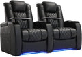 Weilianda Home Theater Seating Top Grain Leather Zero Gravity Recliner Chair Power Headrest Recline Movie Seat Gaming 7 Colors Mood Light Sofa with Tray Table USB Charge Row of 2 Black