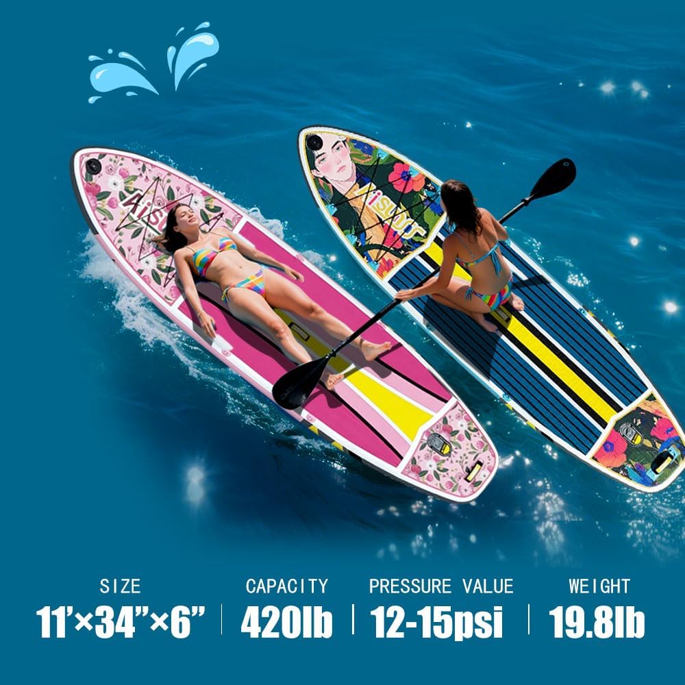 Inflatable Paddle Board for Adult, Paddle Board for All Skill Levels, Wide SUP Board with Primium Accessories Include SUP Carry Bag, Hand Pump& 10L Waterproof Bag