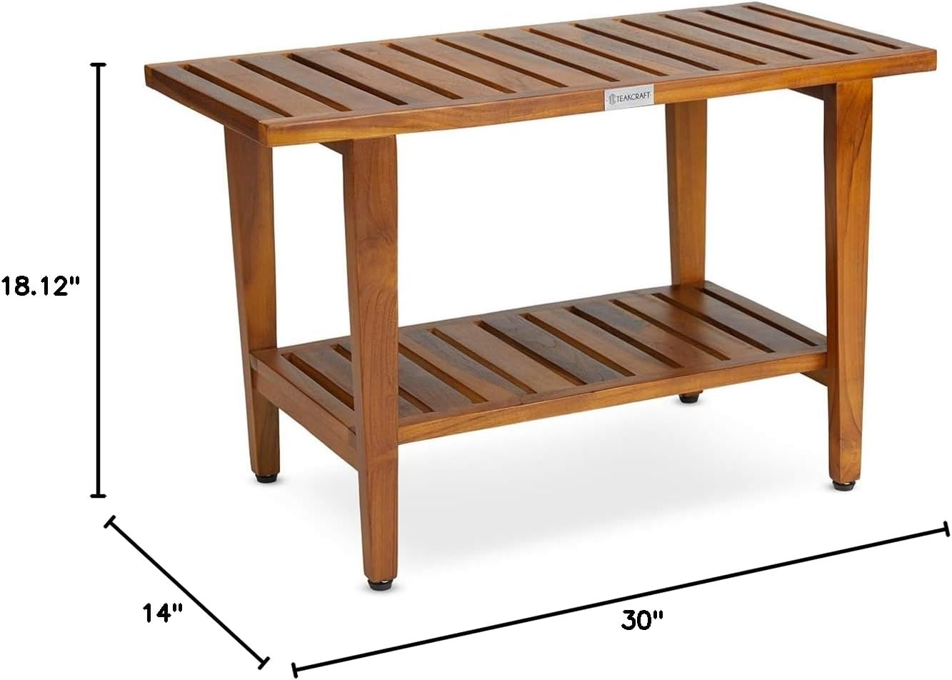 TeakCraft Teak Shower Bench with Shelf 30 inch Wood Spa & Shower Stool - Fully Assembled, The Liv