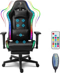 XOOFMASS Massage Gaming Chair with LED Light, Gaming Chair with Speakers, Office Chair with Footrest Ergonomic High Back PU Swivel Game Chair for Teens,Black