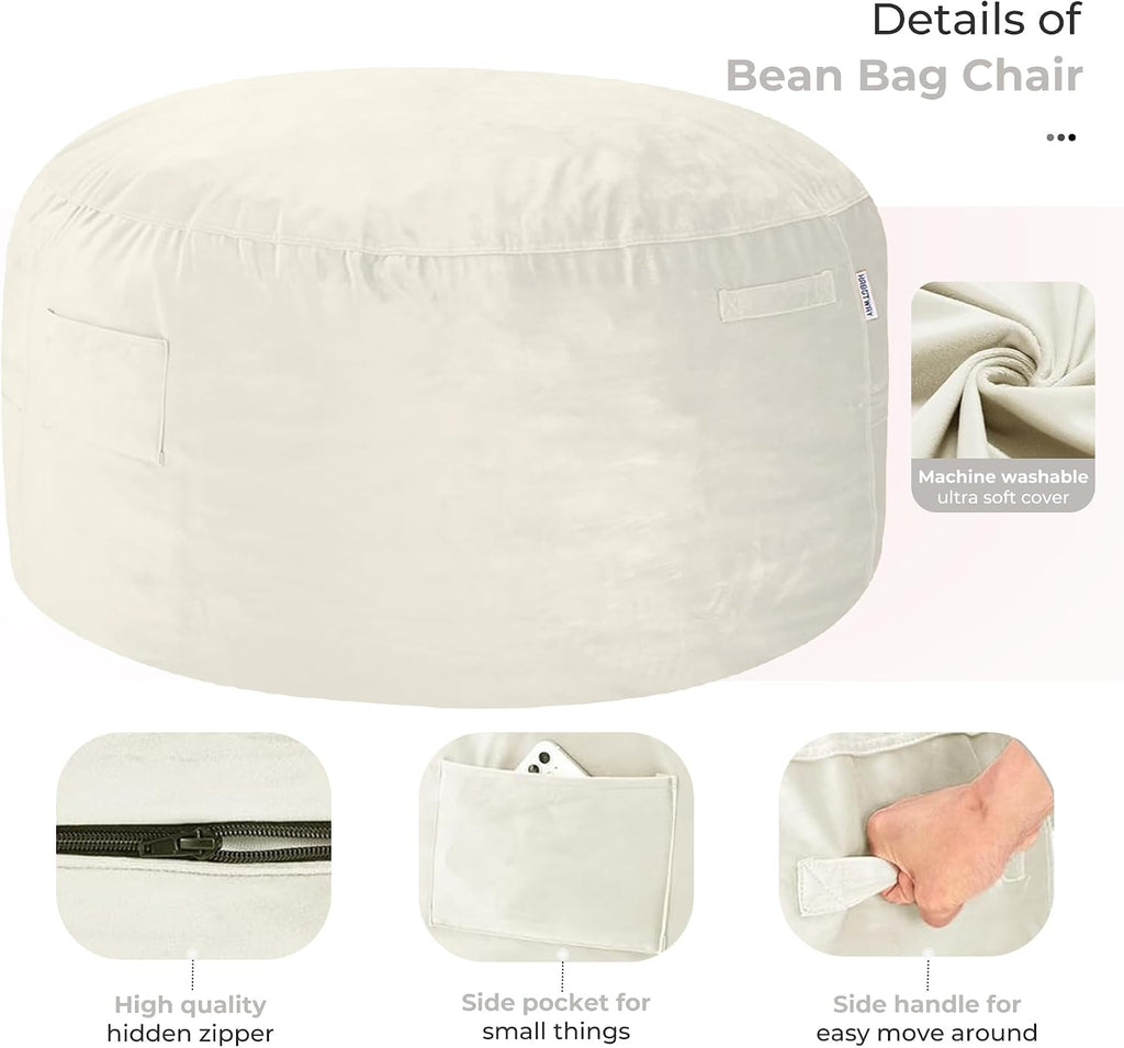 HABUTWAY Bean Bag Chair: Giant 5' Memory Foam Furniture Bean Bag Chairs for Adults with Microfiber Cover 5Ft (Beige)