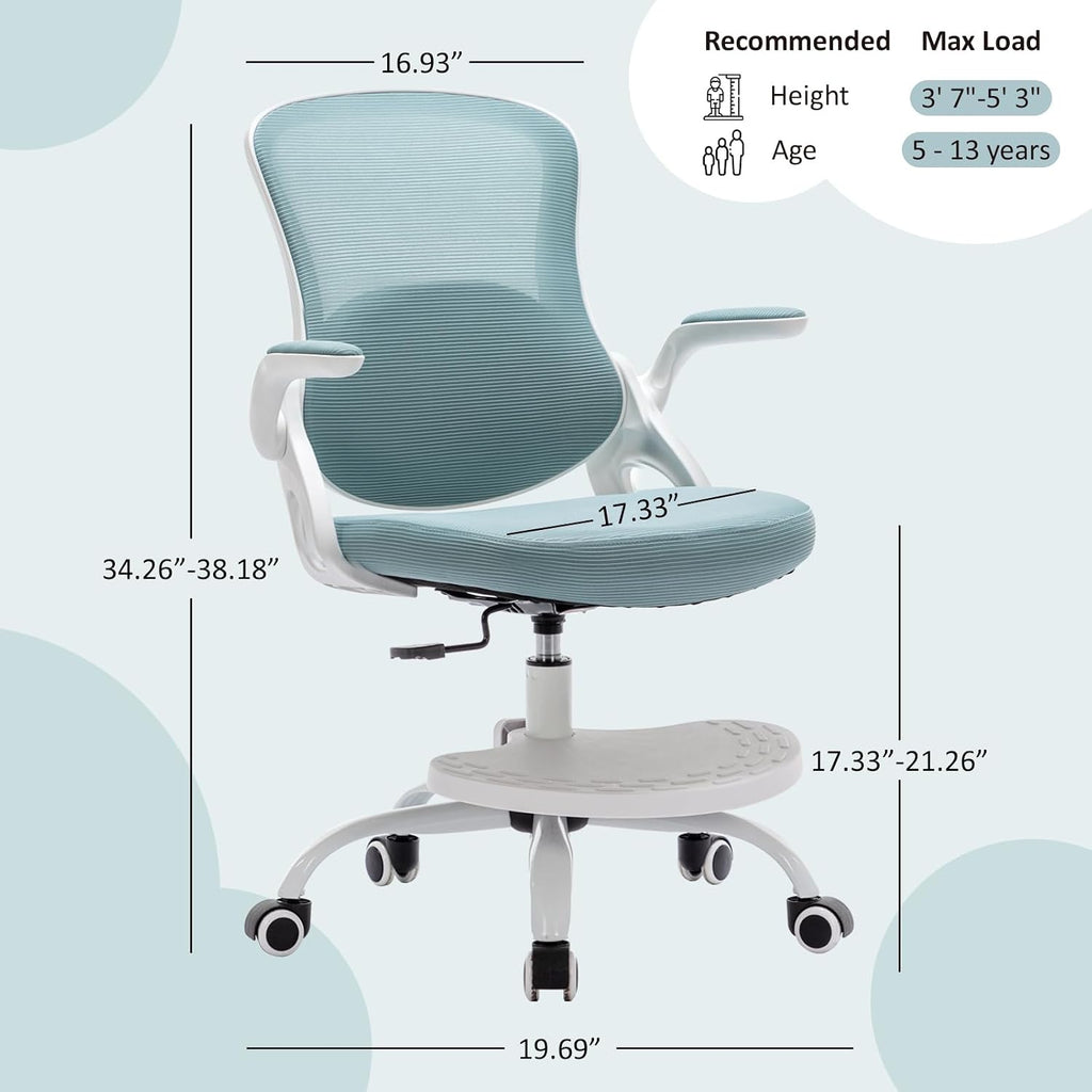 Kids Desk Chair,Ergonomic Study Chair with Adjustable Height,Swivel Mesh Desk Chair with Wheels,Home Office Chair for Children in Home Bedroom Blue