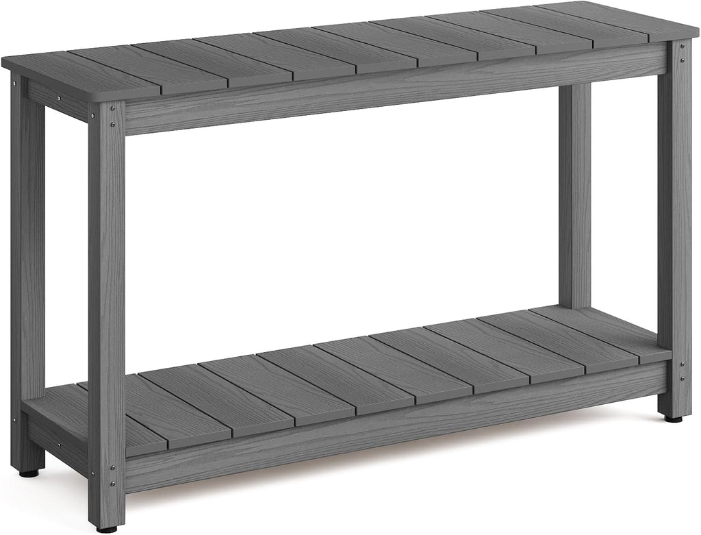 Stoog All-Weather Console Table, 2-Tier Patio Console Table Outdoor with Storage, Low Maintenance, and Never Fade or Rot, Grey
