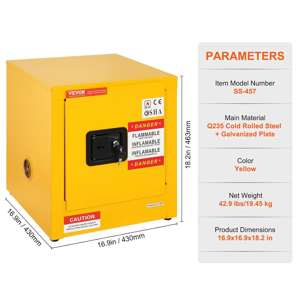 VEVOR Flammable Cabinet 17' x 17' x 18', Galvanized Steel Safety Cabinet, Adjustable Shelf Flammable Storage Cabinet, for Commercial Industrial and Home Use: Industrial & Scientific