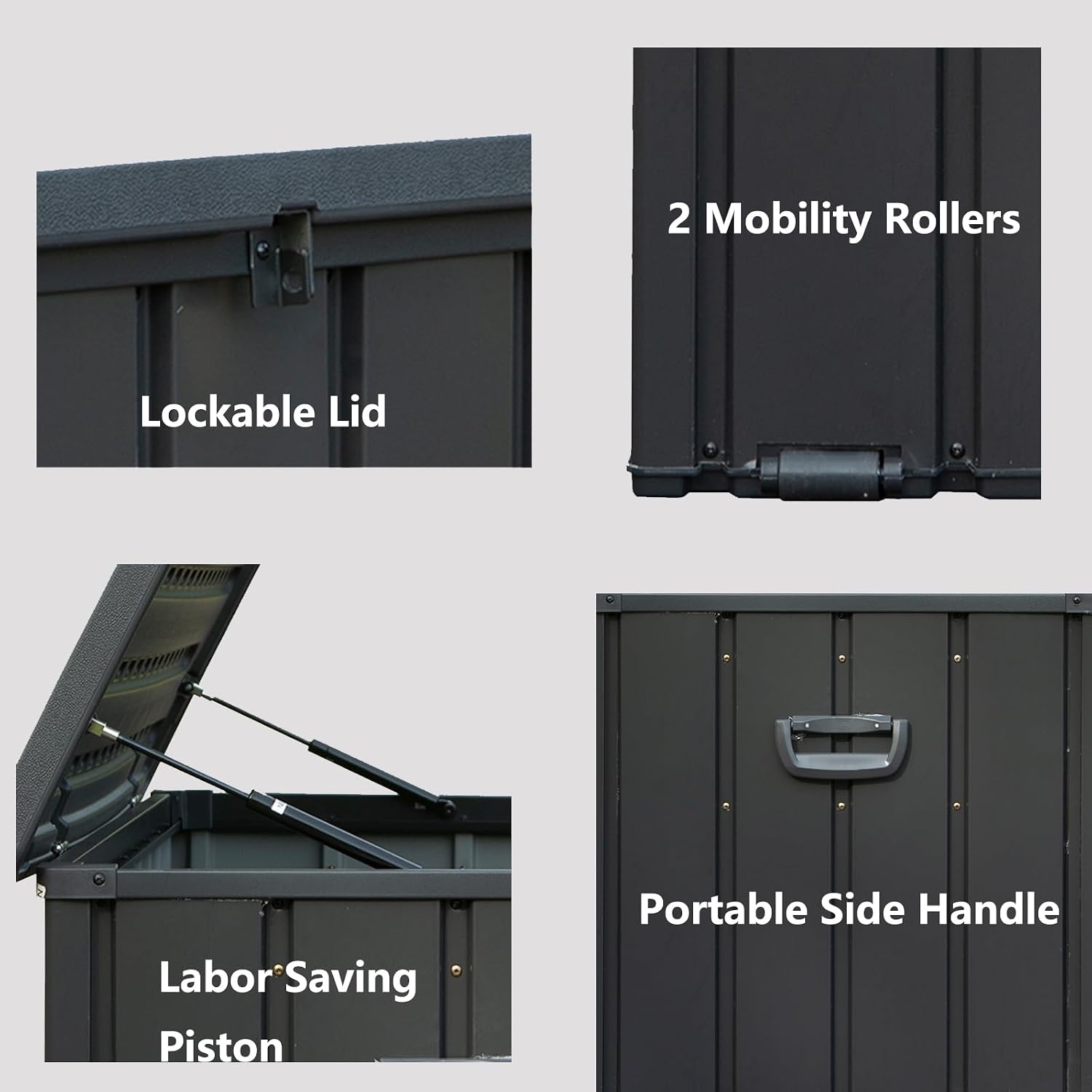 CHUNLY 100 Gallon Outdoor Waterproof Deck Box with Lockable Resin Lid, Storage Bench w/Mobility Rollers, All-weather Patio Storage Box for Outside Furniture Cushions, Garden Tools (Dark Gray)