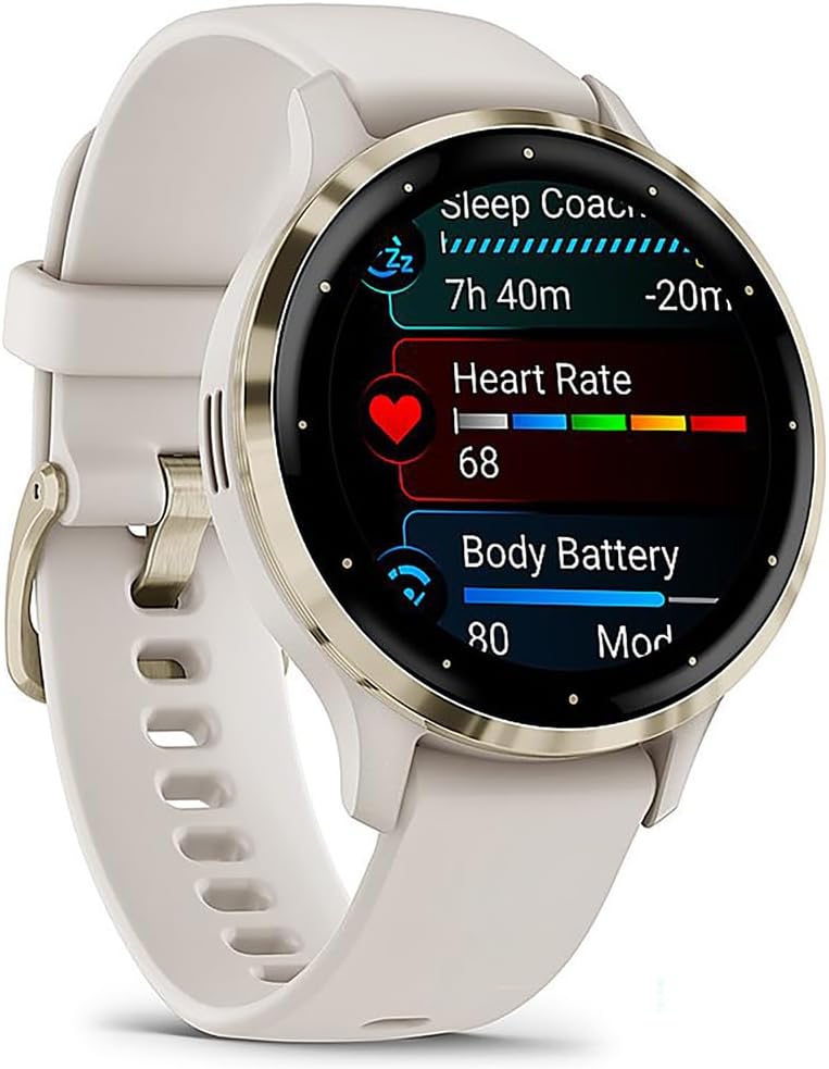 Garmin 010-02785-04 Venu 3S Health Fitness GPS Smartwatch Gold Steel Bezel with Ivory Case 41mm Bundle with Dust Cover 3 Pack, 2-Pack Screen Protector and 2 YR CPS Enhanced Protection Pack