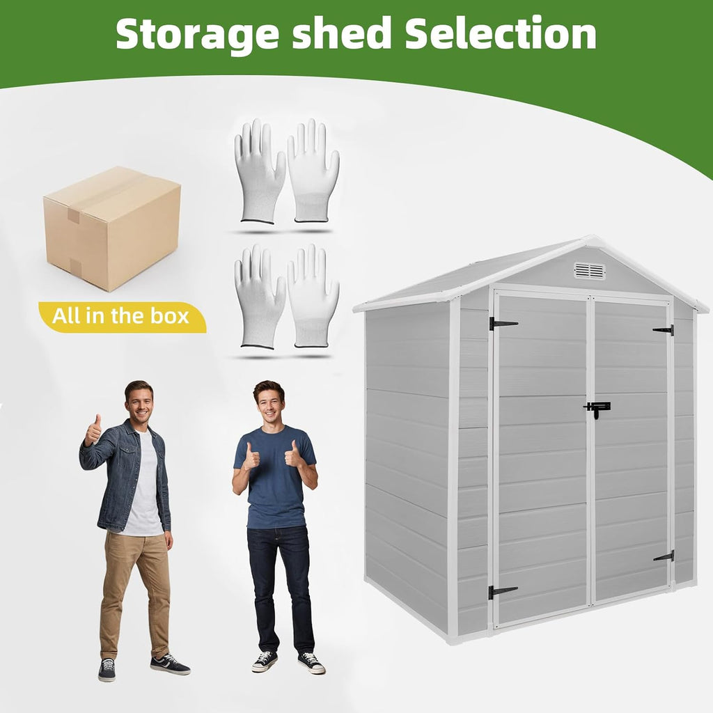6x4.4FT Outdoor Storage Shed, Resin Shed with Reinforced Floor & Secure Door Lock, All-Weather Outdoor Shed for Gardening Tools, Bicycles, Patio Furniture, Lawn Mower (Gray)