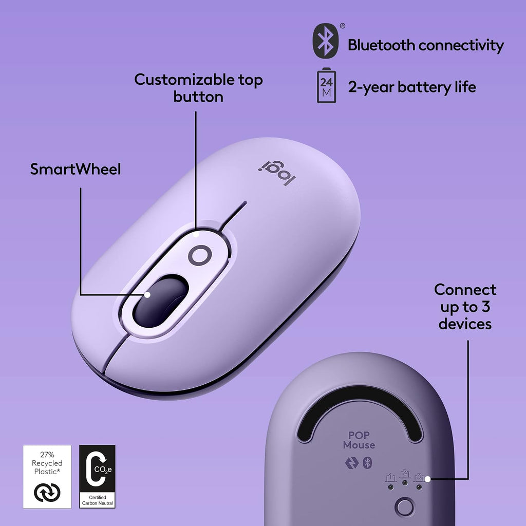 Logitech POP Keys + POP Mouse - Wireless Keyboard and Bluetooth Mouse Combo with Typewriter-Style Mechanical Keys, Emoji Features, Cute Compact Design - Cosmos