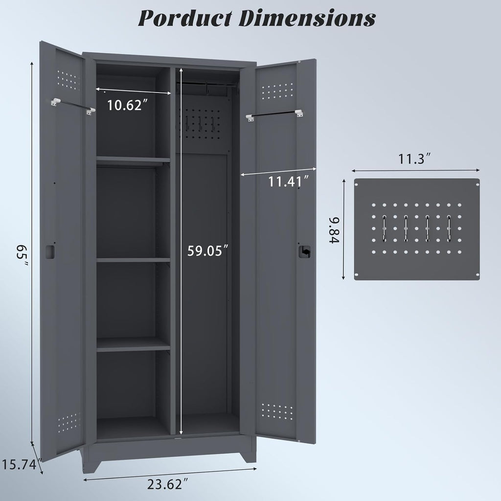 IRONFFICE Storage Cabinet,Metal Locking Cabinets with Doors and Shelves,Functional Garage Storage Cabinet for Garage, Home Office,Gray
