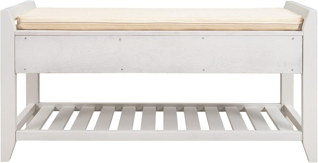 Harper & Bright Designs TREXM Shoe Rack with Cushioned Seat and Drawers, Multipurpose Entryway Storage Bench (White)