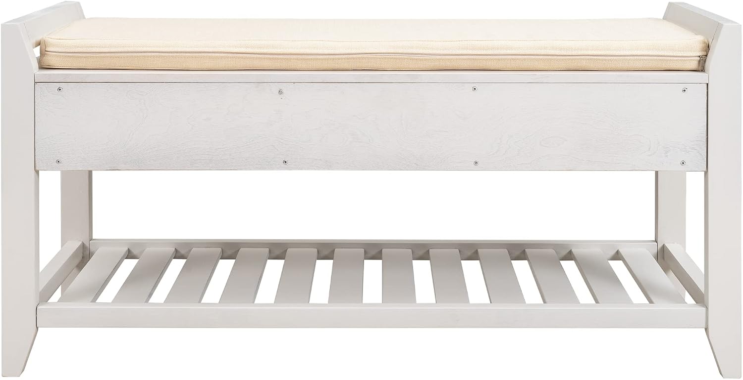 Harper & Bright Designs TREXM Shoe Rack with Cushioned Seat and Drawers, Multipurpose Entryway Storage Bench (White)