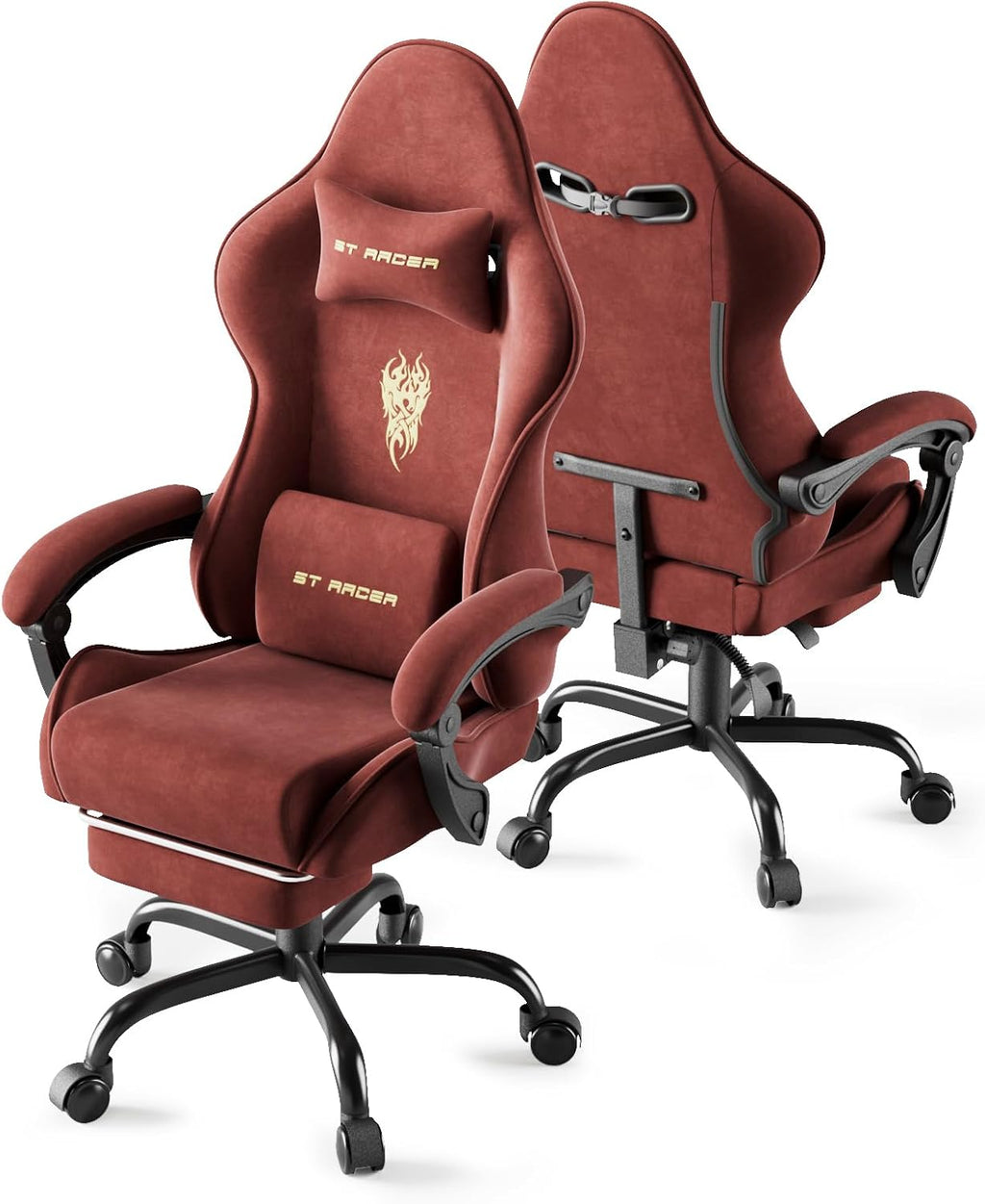 Soontrans Velvet Fabric Gaming Chair for Adult, Ergonomic Comfortable Video Gamer Chair with Footrest, Reclining Office Computer Desk Game Chairs with Massage Lumbar Cushion,Headrest