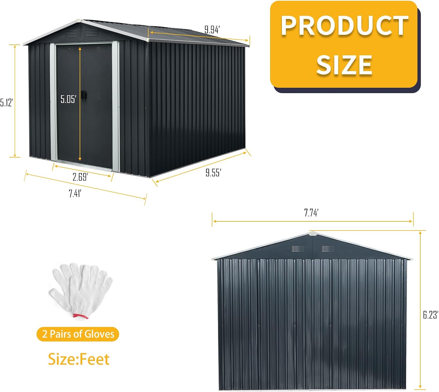 8ft x 10ft Outdoor Metal Storage Shed with Floor Base,Black