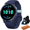 Garmin 010-02862-12 Vivoactive 5 Fitness Smartwatch, Navy | Official USA Partner Model | Bundle with Workout Cooling Sport Towel and Deco Essentials Wearable Commuter Front and Rear Safety Light