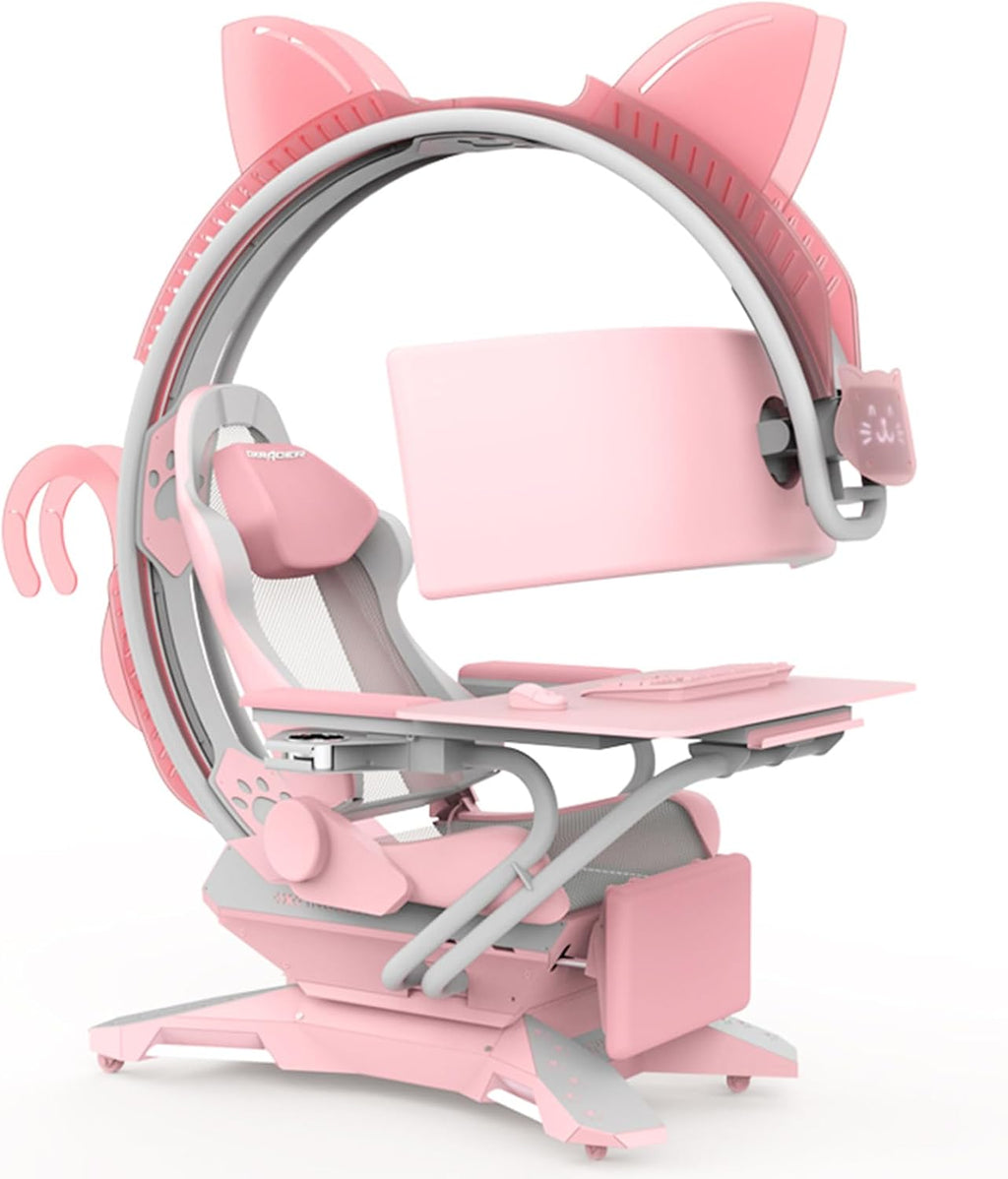 Pink Computer Workstation, Girl's Seat Gaming Cockpit, All-in-One E-Sports Space Capsule Computer Chair/Gaming Chair, Gift for Girls