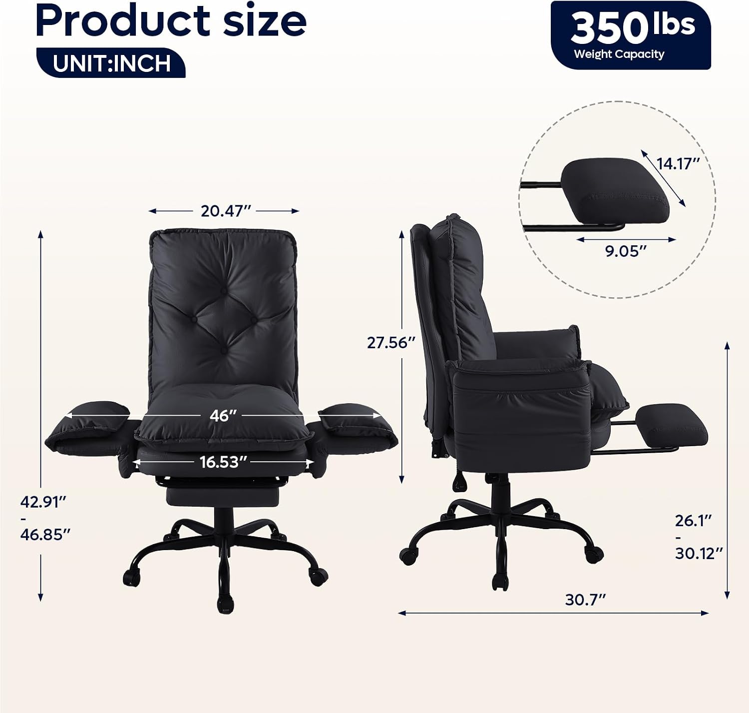 Bestier Cross Legged Office Chair with Footrest, High Back Criss Cross Chair with Reversible Armrests and Wheels, Big and Tall Reclining Office Chair for Home PU Leather Black