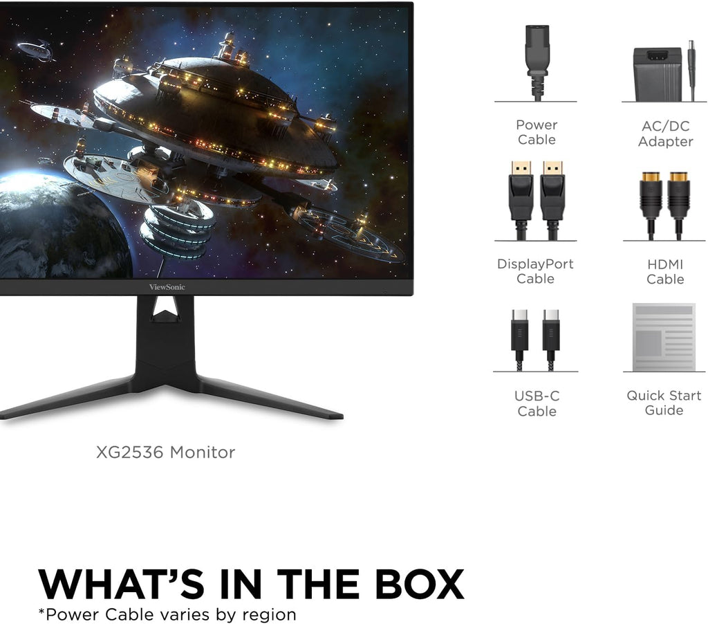 ViewSonic XG2536 25 Inch 1080p Gaming Monitor, IPS with 280Hz and 0.5ms for Elite Gaming Performance, FreeSync Premium and G-Sync Compatible, Advanced Ergonomics, 65W USB-C, HDMI, and DisplayPort
