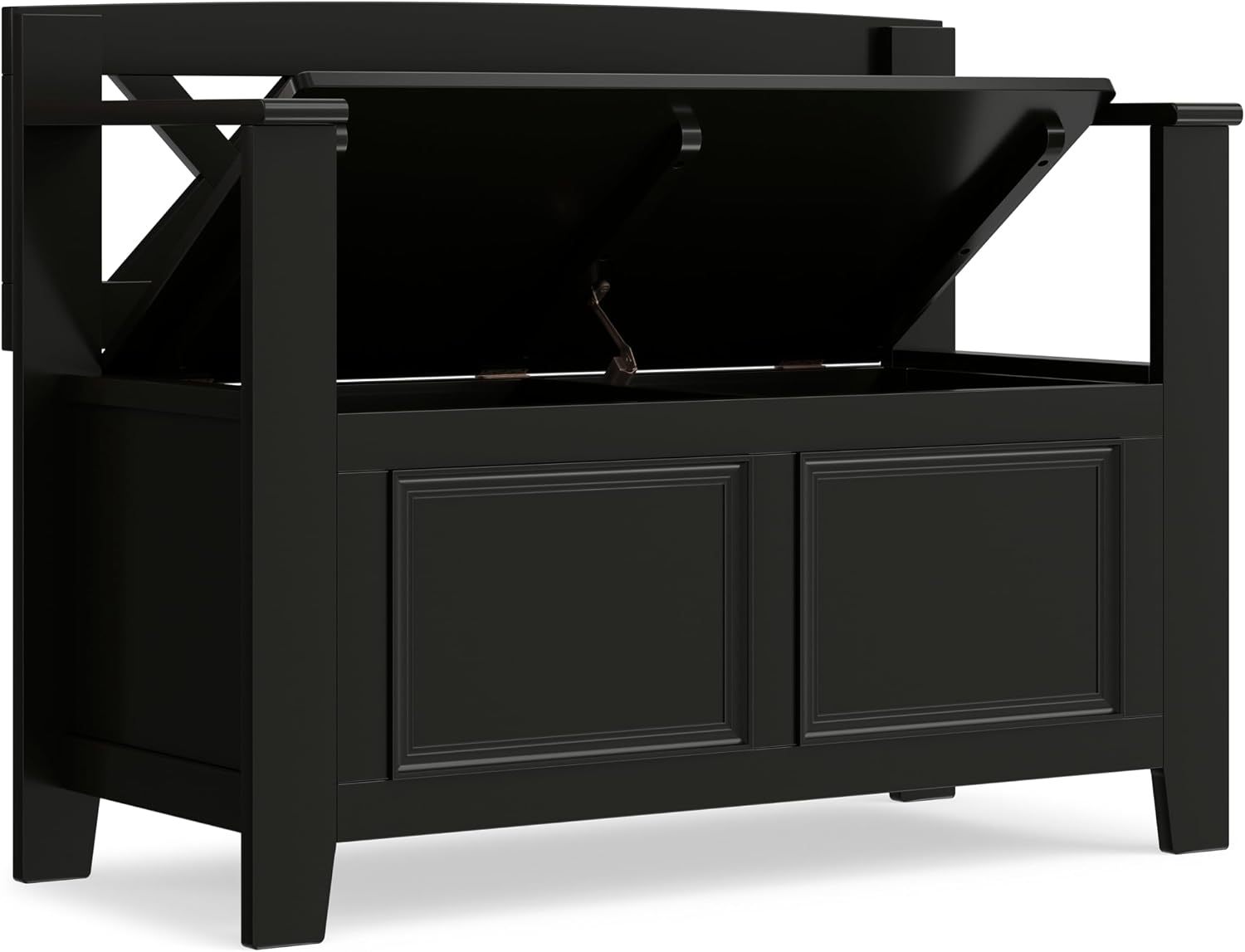SIMPLIHOME Amherst Entryway Storage Bench - 36 inch Wide Solid Wood Hallway Bench in Black, Transitional Bench for Entry or Mudroom with Lift-Up Lid, Storage Compartments and X-Back Detail