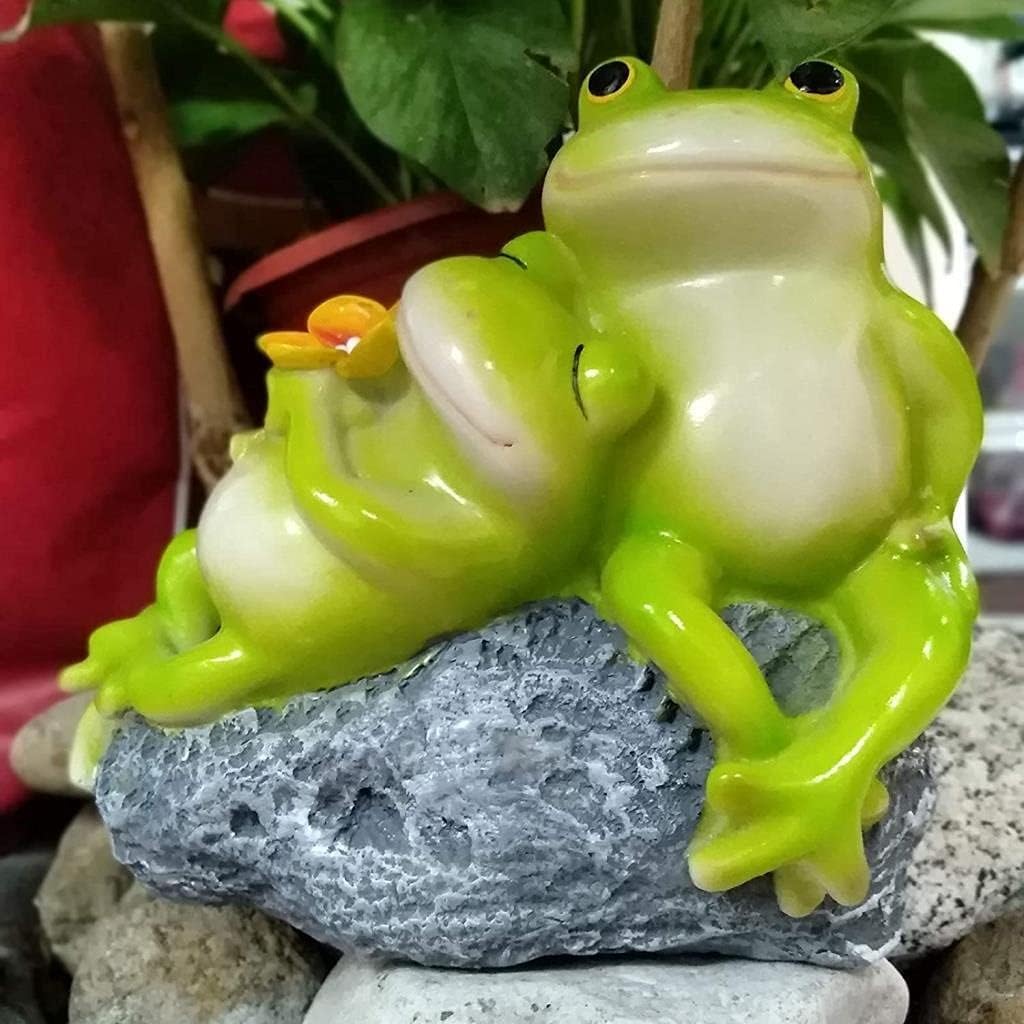 Sculpture Tabletop Statue 2pcs Couple Frog Statue Resin Sculpture Crafts Model Animal Statuette Outdoor Balcony Flower Pot Garden Pavilion Pond Decoration Gift