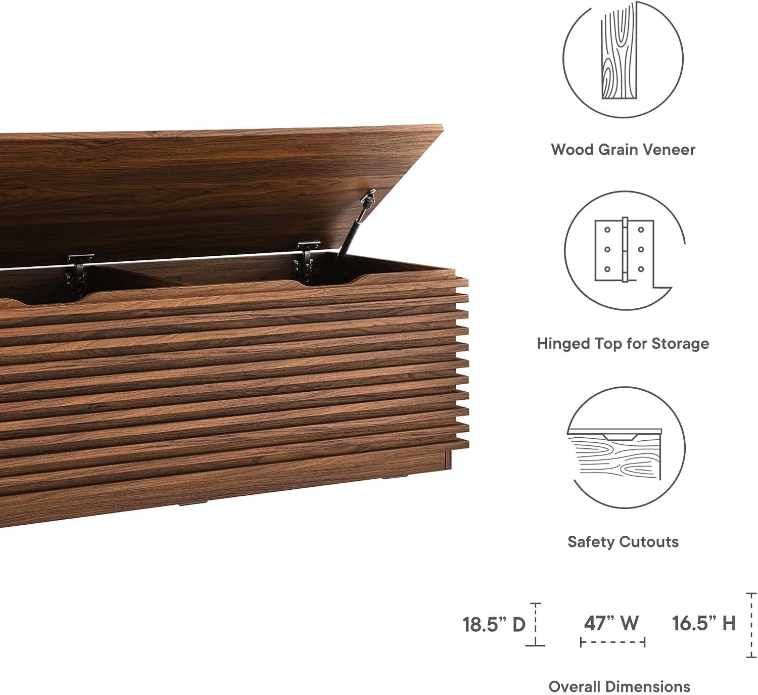 Modway Render 47' Wood Grain Storage Bench in Walnut