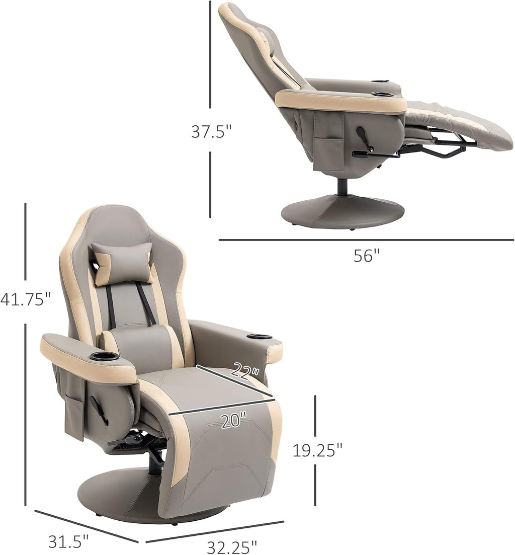 HOMCOM Manual Recliner Armchair PU Leather Lounge Chair w/Adjustable Leg Rest, 135° Reclining Function, 360° Swivel, Cup Holder and, Storage Pocket
