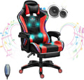 Gaming Chair with Speakers and LED Lights, Massage Computer Chair for Adults, Video Game Chair with Footrest and Lumbar Support, PU Leather Gamer Chair for Adults and Teens,Red