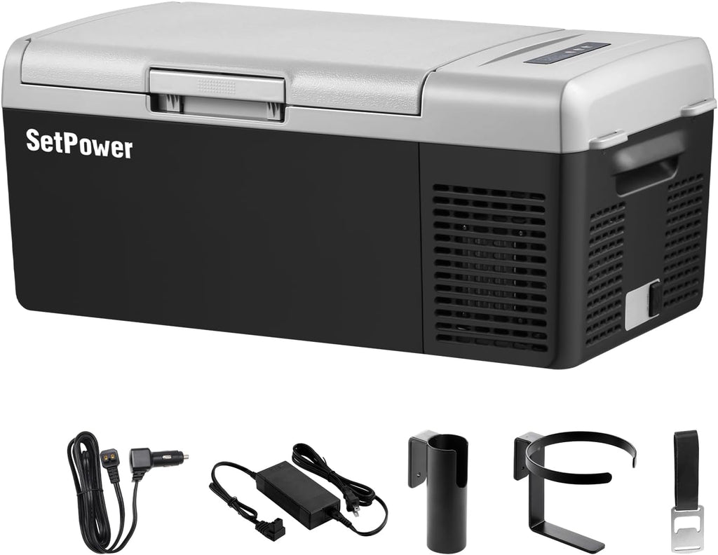 Setpower FC15 Portable Refrigerator Electric Cooler With AC Adapter,15L/15.8QT 12 Volt Car Refrigerator, -4℉-68℉ Portable Fridge Freezer for Car,RV, Truck,Camping,Travel, Home