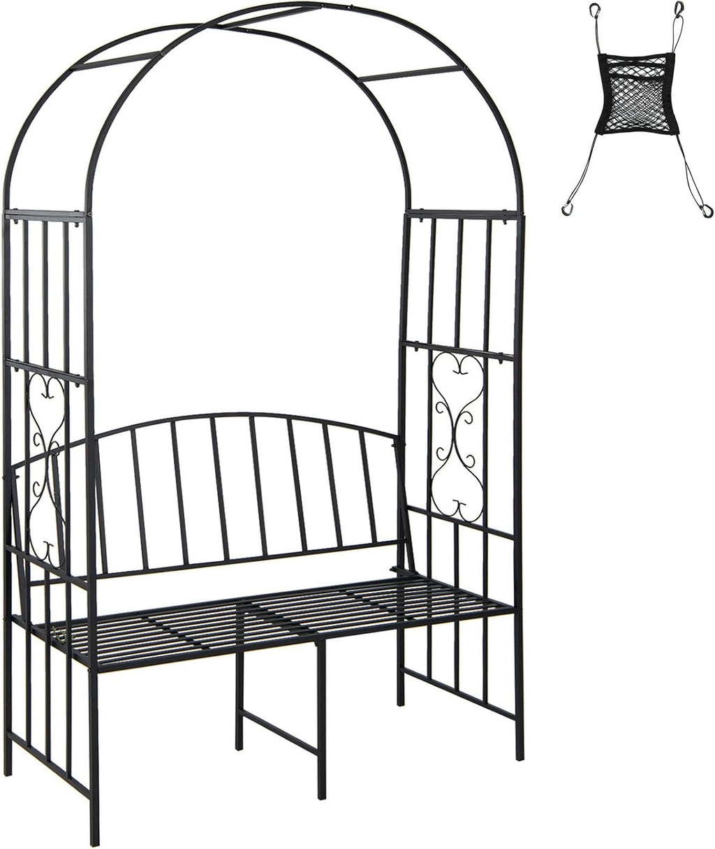Giantex 81in Metal Garden Arch with Bench, Outdoor Garden Arbor Archway Trellis for Climbing Plants Vines, 2-Person Bench Loads 660 lbs, Patio Trellis Pergola Arches for Wedding Party Ceremony Decor